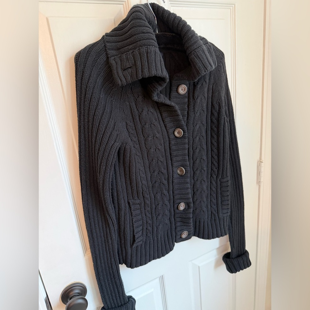 GAP Women's Black Cable Knit Sweater Button Front Medium